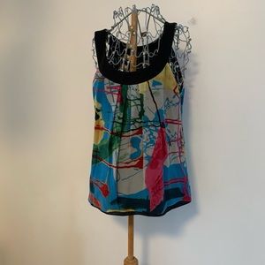 Sleeveless colourful shirt. Size medium. Measurements in photos.